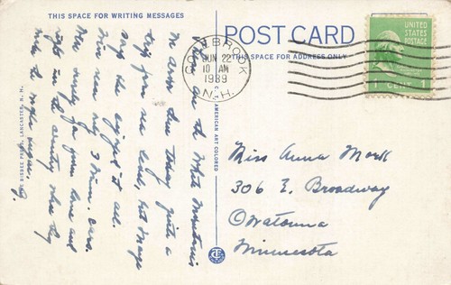 Postcard Lake Gloriette & Dixville Notch New Hampshire NH Near The Balsams 1939 - Picture 2 of 2