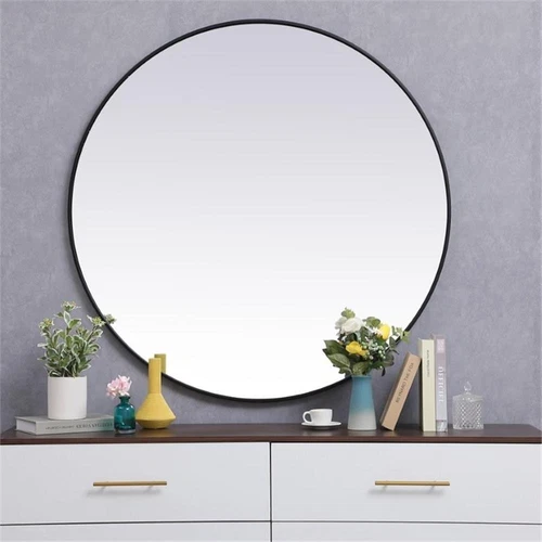 Elegant Decor Eternity 45" Round Mid Century Metal Frame Mirror in Black - Picture 2 of 7