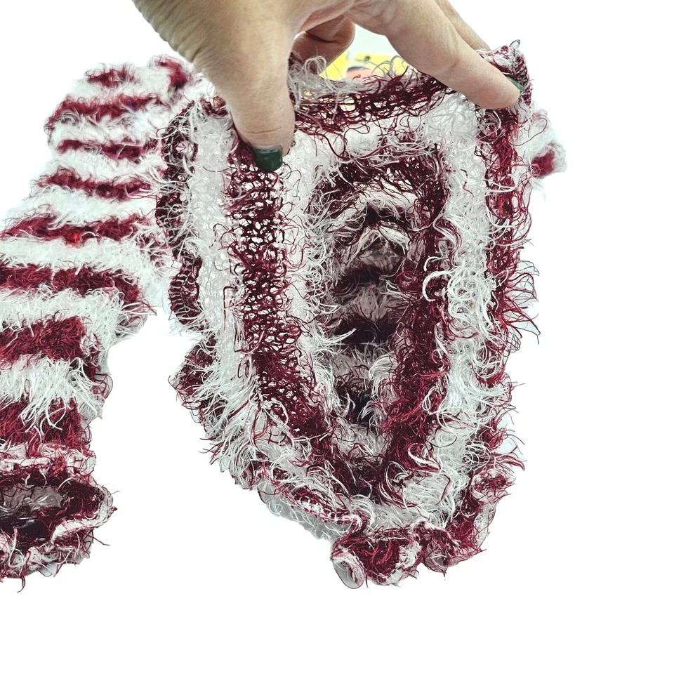 Magic Scarf Maroon White Stripe Super Soft Versitile Winter Outdoor Apparel Lady - Image 3 of 4