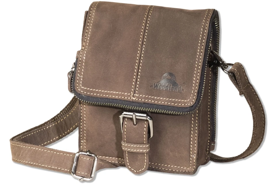 Woodland® Herren Leder Messenger Umhängetasche Tasche & Gürteltasche in Braun
