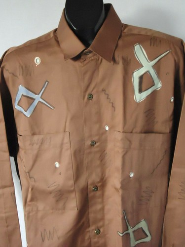 NOS VTG mens shirt 1987 ARTWEAR PRINT signed JEFFREY LeCLAIR CANADA S oversize - Picture 3 of 10