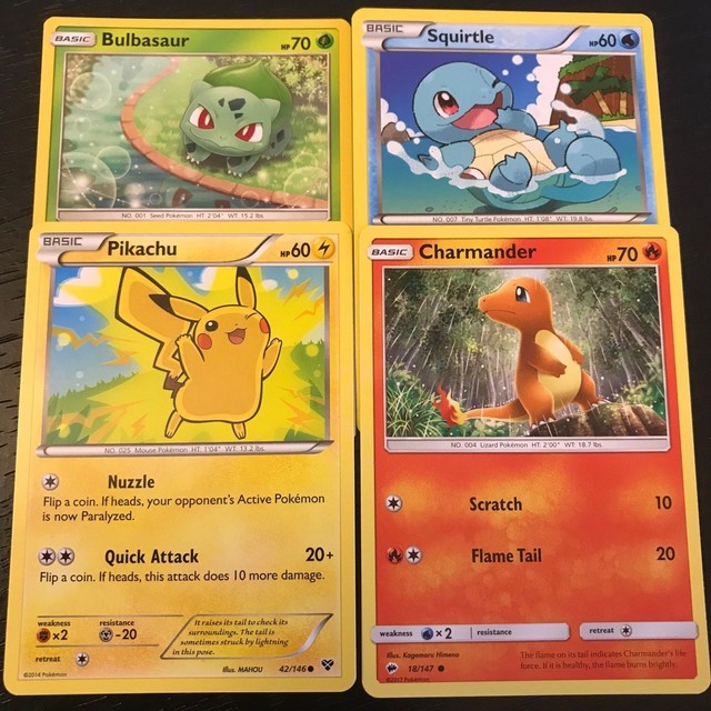 POKEMON PIKACHU BULBASAUR SQUIRTLE CHARMANDER 4 CARD SET OFFICIAL 
