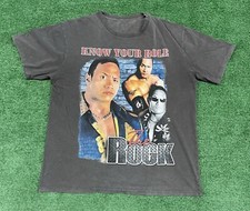 Vintage Know Your Role The Rock Shirt Size Large Wrestling VTG Y2K WWF Grey Tee