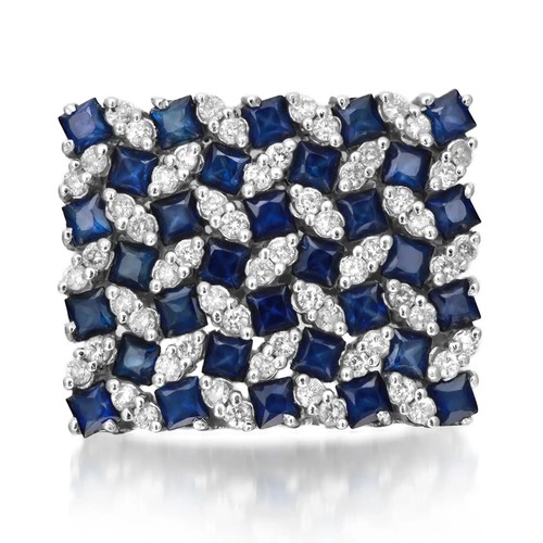 Blue Sapphire 2.44Ctw and Diamond 0.56Ctw Cocktail Ring 14K White Gold Size 6.75 - Picture 1 of 5