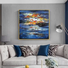 Hand Painted Oil Painting On Canvas Abstract Modern 3D Blue Painting Large Size