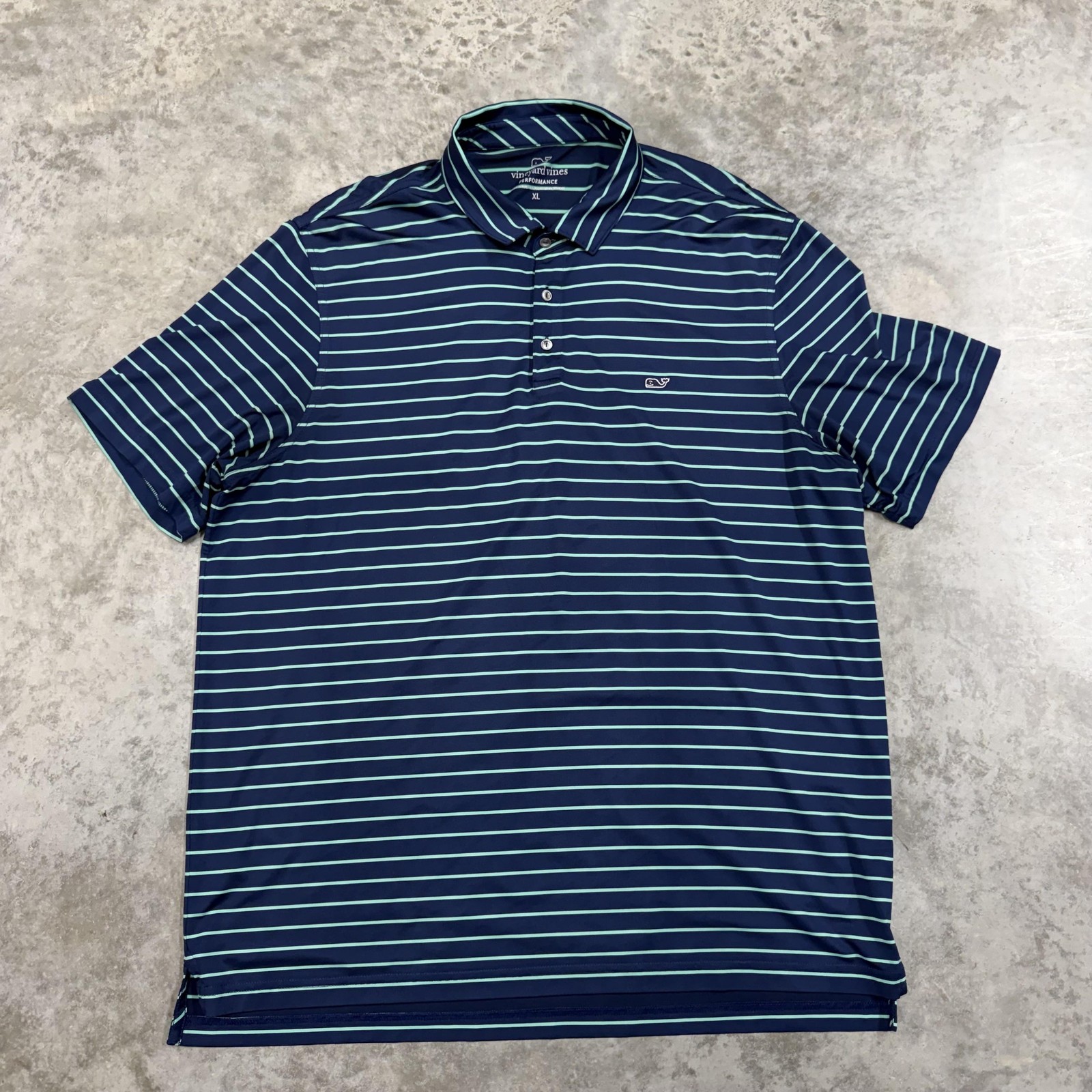 Vineyard Vines Polo Shirt Mens XL Blue Striped Short Sleeve Golf Performance