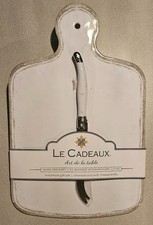 Le Cadeaux Art de La Table - Cheeseboard & Cheese Knife - White Gray Border