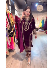 Pakistani Designer Velvet Salwar Suit Indian Wedding Party Wear Salwar Kameez