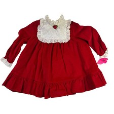 Vintage Just Adorable Red Velvet Ruffle Lace Dress Baby Girl 24m Holiday Party
