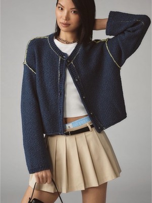 Pilcro Contrast-Stitch Cardigan Sweater