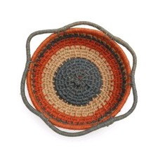 Round Woven Fiber Decorative Basket with Handles Gray Beige Orange