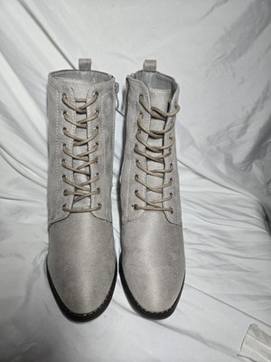 JG Women Light Gray Faux Suede Side Zip Lace-Up Ankle Boots Size 8.5