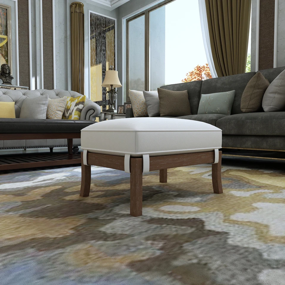 Kester 20-Inch Solid Rectangle Ottoman - White Fabric White Large - Image 3 of 4