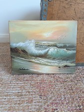 Vintage Schubert signiert Meereslandschaft Landschaft Ölgemälde Leinwand