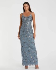 Mac Duggal 5477 Blue Floral Embellished Scoop Neck Evening Gown Sz 4 NEW