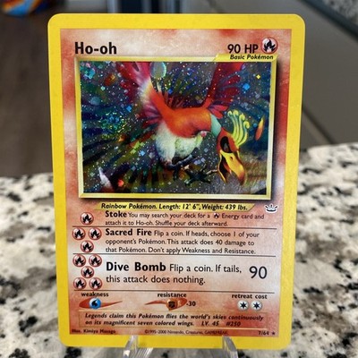Pokemon Ho-Oh Double Holo Neo Revelation 7/64 Swirl 