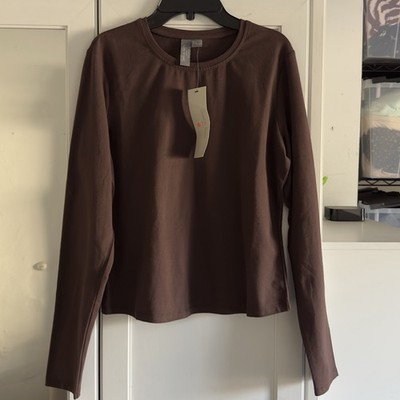 Sweaty Betty Essential Sculpt Long Sleeve Top in Sable Brown Size US 10