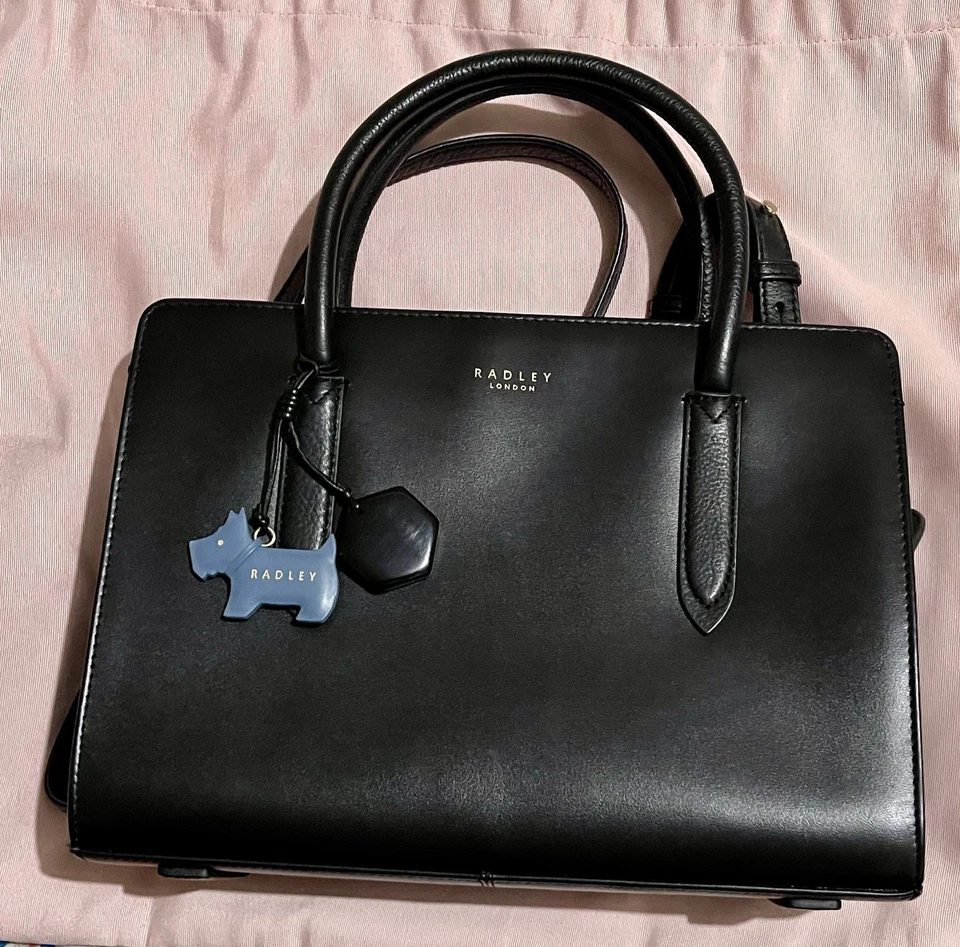 Radley Black Leather Handbag with adjustable crossbody strap & Blue Dog and zip - image 3 of 4