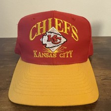 Vintage KC Kansas City Chiefs Team NFL AJD Red Yellow Snapback Hat