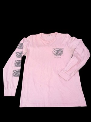 Men's MC ESCHER SUPREME T-Shirt Eyeball Art SS17 Long Sleeve Pink