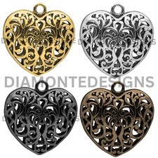 Large Tibetan Silver Puffed Filigree Heart Pendants Necklace UK STOCK