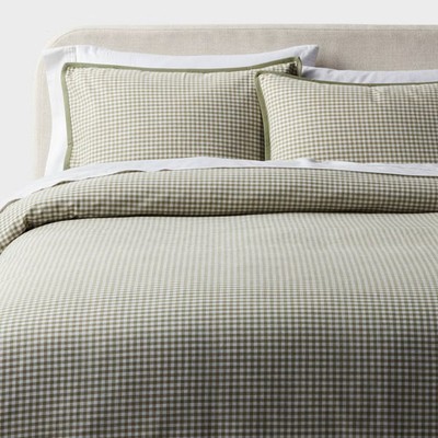 Threshold Duvet Cover Set Cotton Vintage Mini Gingham Moss Green Full/Queen