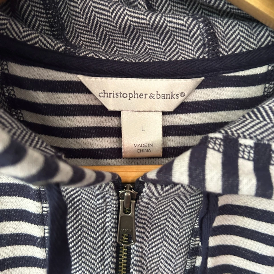 Christopher & Banks Pullover Sudadera Mujer Grande Azul Rayas Con Capucha Costera Foto 3 de 4