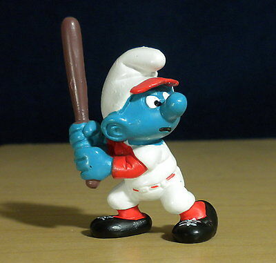 Smurfs 20129 Baseball Batter Smurf Rare Tan Bat Vintage Figure PVC Toy Figurine 