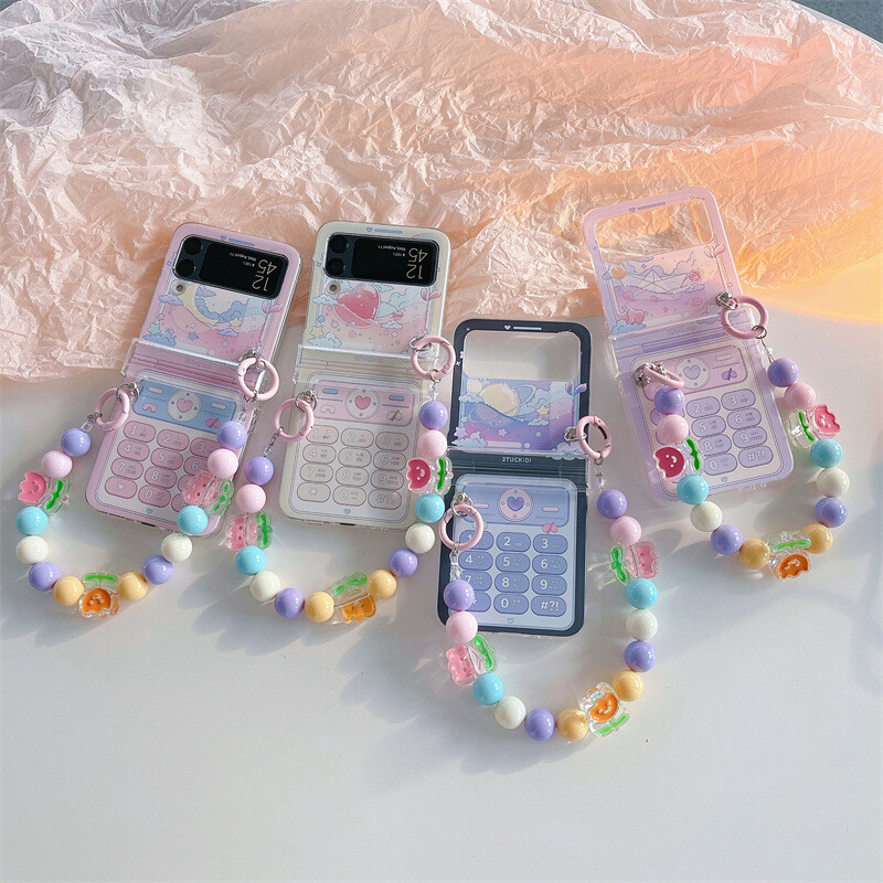 Samsung Z Flip 6 5 4 Foldable Cute Cartoon Chain Pattern Phone Case