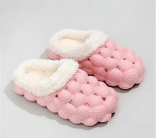 Pink Bubble Slides With Fluff Warm Solid Non-slip Soft Sole Size 5.5-6