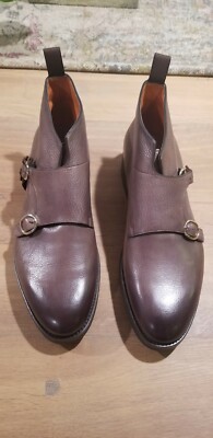 NWB SANTONI GOODYEAR RUBBER & LEATHER MIDSOLES 11 DOUBLE MONK GRAY