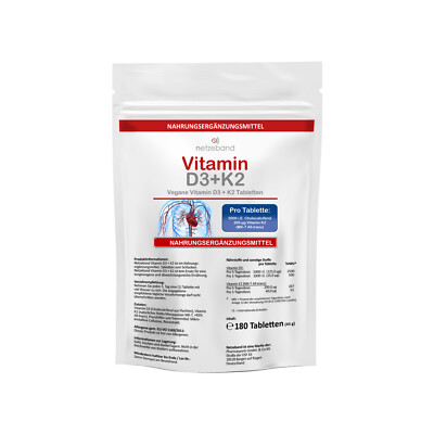Vitamin D3 5000 IE Premium Qualität + K2 200µg Vitamine 180 Tabletten
