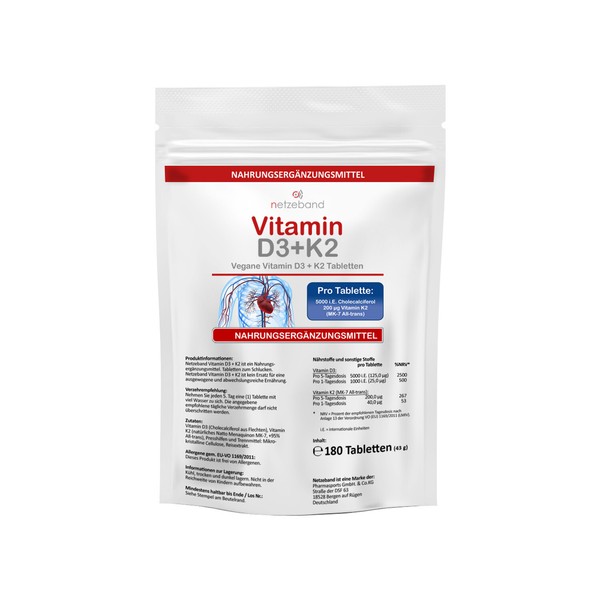 Vitamin D3 5000 Ie Premium QualitäT + K2 200µG Vitamine 180 Tabletten-image