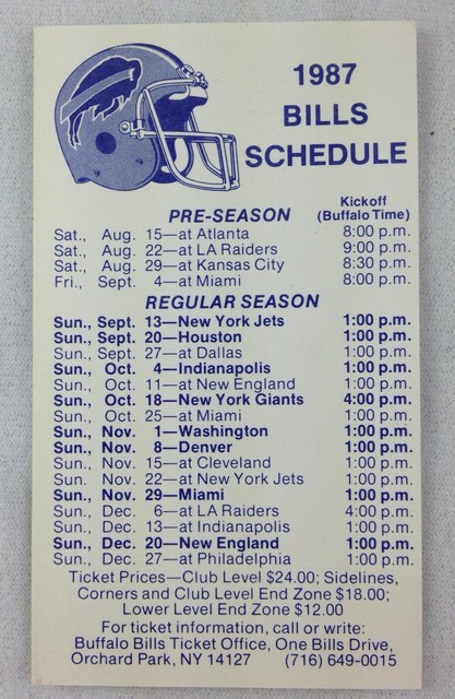 NFL 1987 Buffalo Bills Football Pocket Schedule Card &hellip;