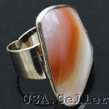 Multicolored Agate Ring with Adjustable Hole Large Ring Power Healing Gemstone