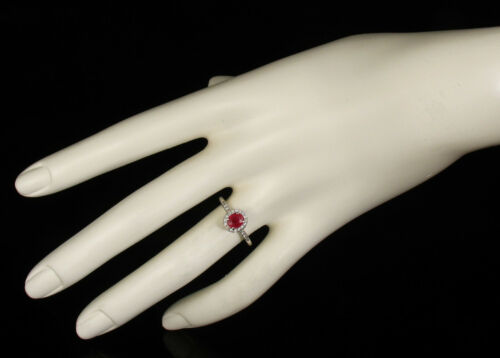 SIGNED DESIGNER FINE NATURAL 3/4ctw RUBY DIAMOND HALO SOLID 14K WHITE GOLD RING - Picture 3 of 11