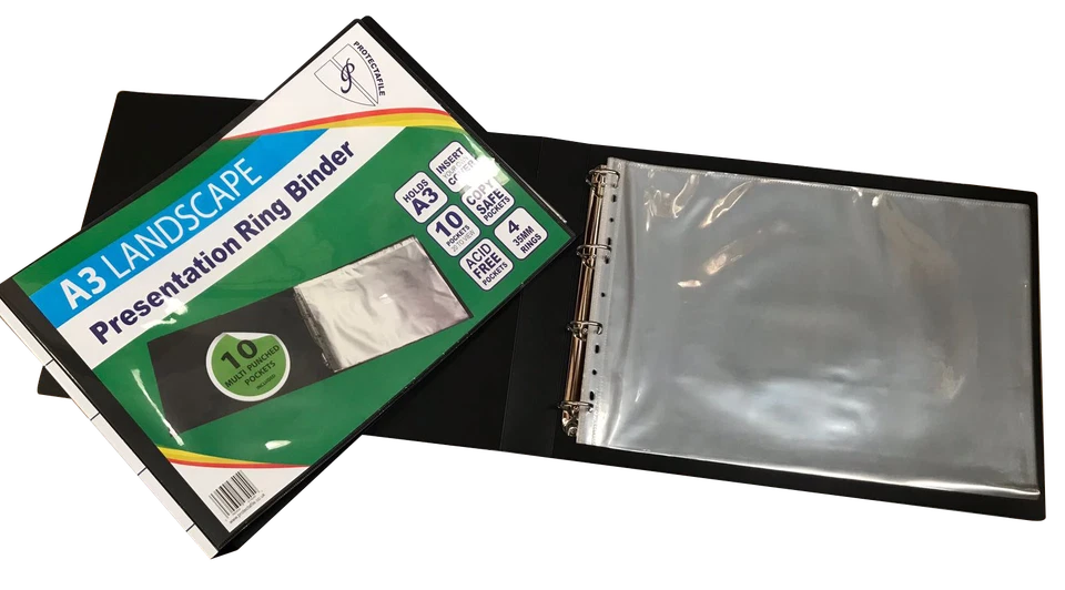 PROTECTAFILE 6 x A3 Deluxe Landscape 4-D Ring Binder Folders File Art Presentation