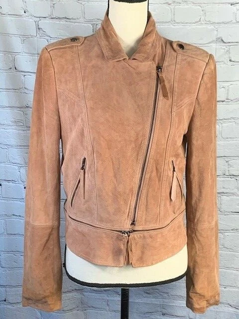 White House Black Market Suede Moto Jacket Brown Real Leather
