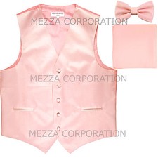 New Men's Vesuvio Napoli Tuxedo Vest Waistcoat Bowtie Hankie set prom party Pink