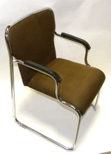 28! Shelby Williams MCM Mid Century Arm Chairs Chrome Brown Tweed Linkable stack