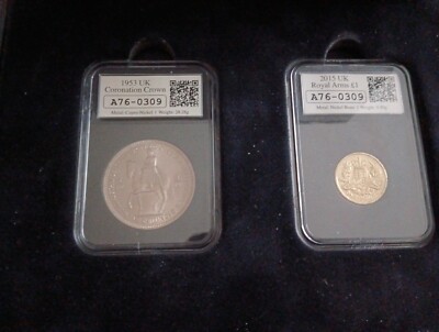 The Longest Reigning Monarch DateStamp Pair Crown & Royal Arms £1