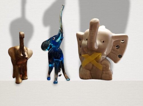 Menge 3 Elefanten, Messing, Glas, Keramik - Bild 1 von 6