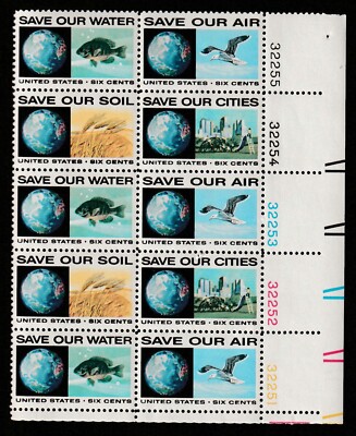 U.S. Sc. #1410-13, MNH, Upper Right Plate Block, 6c Anti-Pollution