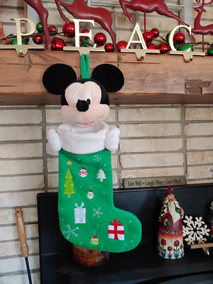 DISNEY 3D SUPER SOFTPLUSH MICKEY MOUSE CHRISTMAS STOCKING GREEN WHITE