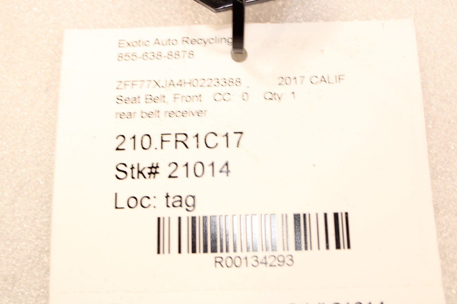Ferrari California, Rear Seat Belt Receiver, Black, Used