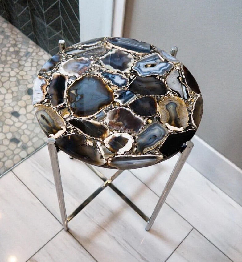 Handmade Natural Wild Agate Round Coffee Table for Indoor Outdoor Decor