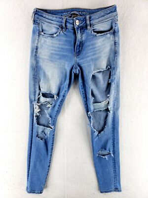 American Eagle Sz 6 Jegging Super Stretch Distressed Skinny Jeans Destroyed