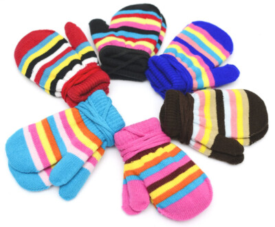 Kids Gloves Boys Girls Winter Warm Stripe Gloves Children's Stretch School Glove