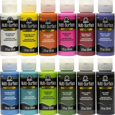 FolkArt MULTI SURFACE acrylic crafters paint - 2oz 59ml SATIN or METALLIC paint