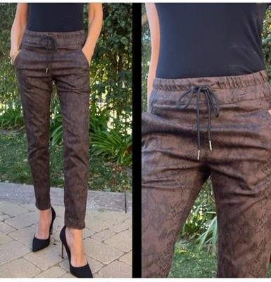 Bevy Flog Shely Pants Brown Snakeskin Drawstring Elastic Waist Pull-on Size 28
